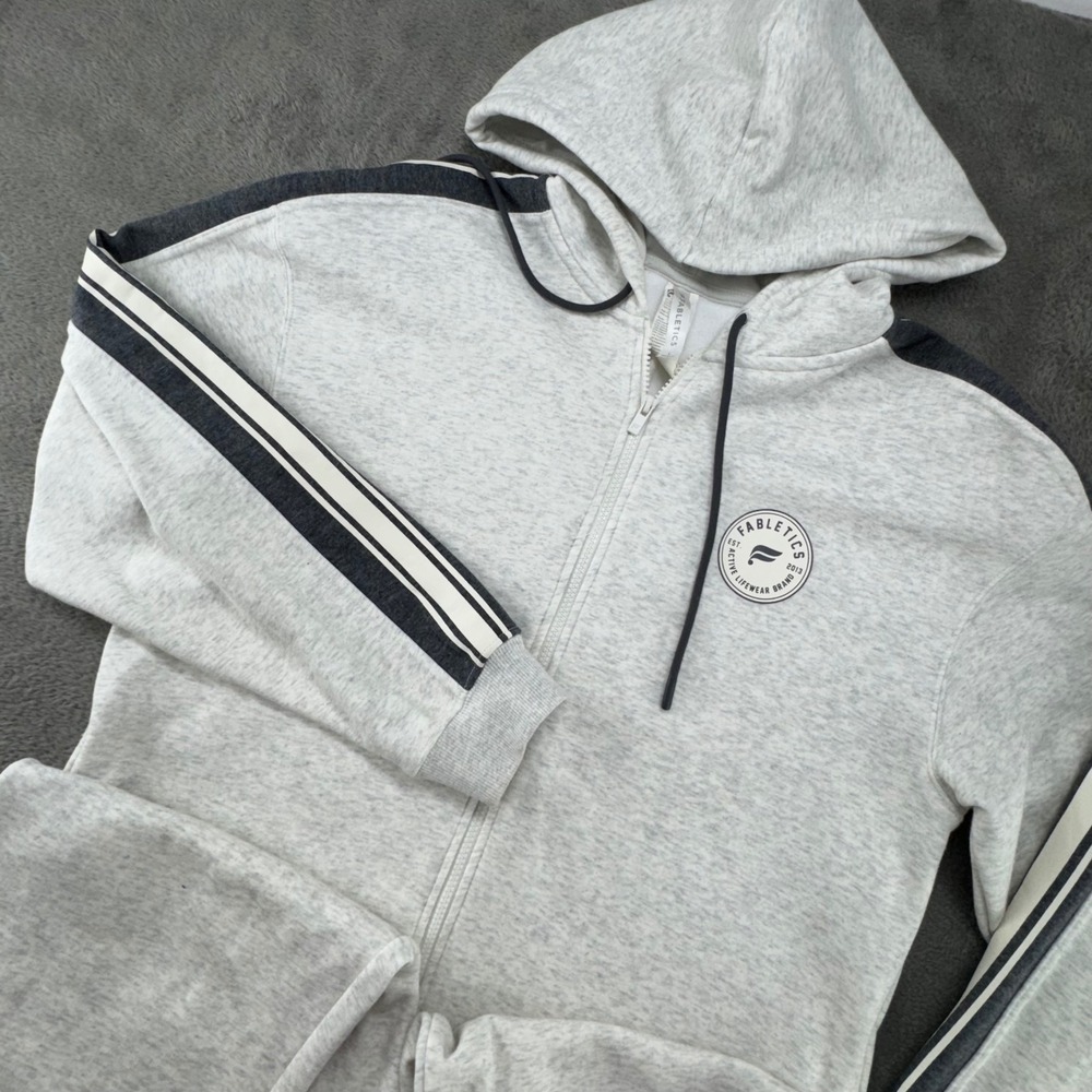 Fabletics Light Grey‎ Heathered Full Zip Hoodie Sweatshirt Jogger Pants Womens L